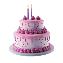 a pink birthday cake with a candle on top