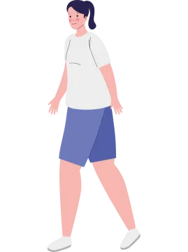 a woman walking with her hands in her pockets