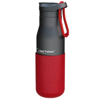 a red and black water bottle with the lid open