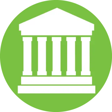 a green circle with an image of a temple