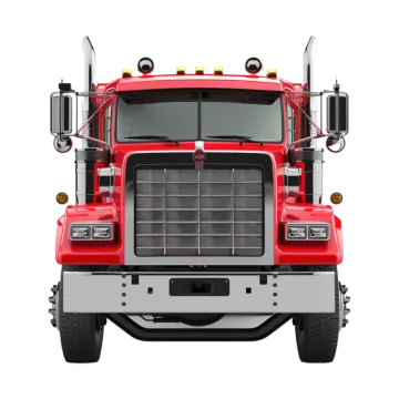 a red semi truck on a white background
