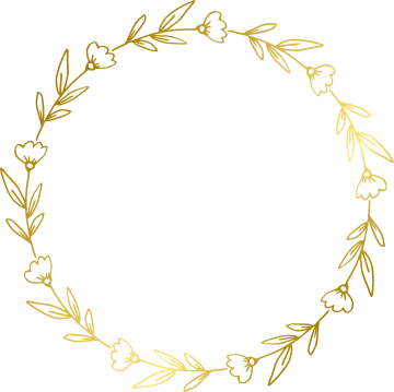 a gold wreath frame with leaves and hearts