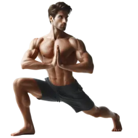 a man in black shorts is doing yoga