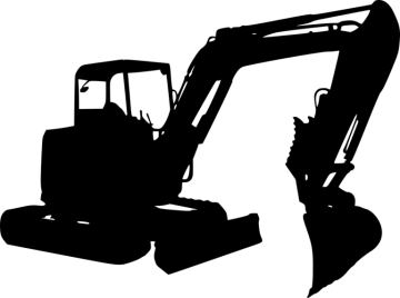 a black and white silhouette of a construction vehicle
