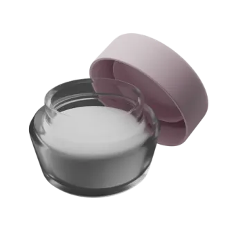 a white container with a pink lid