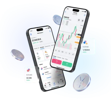 two smartphones with different trading options on them