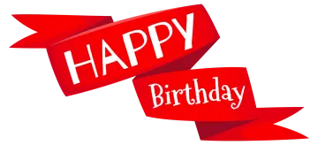 a red ribbon with the words happy birthday on it