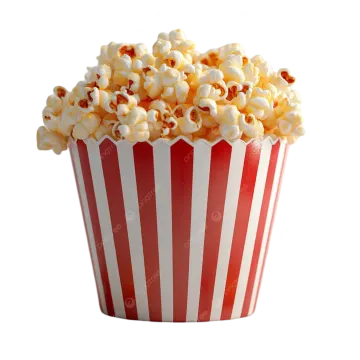 a red and white striped popcorn bucket