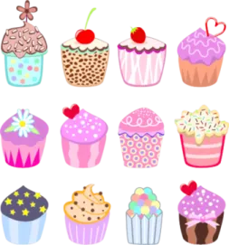 a bunch of cupcakes on a white background