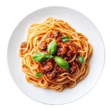 a plate of spaghetti with meat and tomato sauce