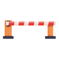 an orange and white barrier with a red stripe