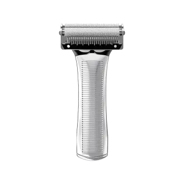 a close up of a razor on a white background