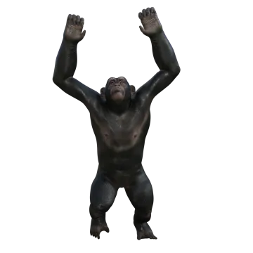 a gorilla standing in the air with his hands up