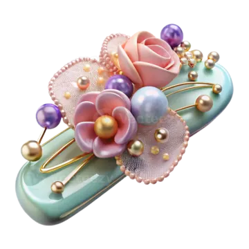 a pair of flip flops with pearls and flowers