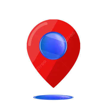 a red map marker with a blue pin on it