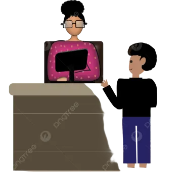 a woman sitting at a desk with her computer
