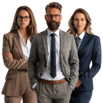 a group of three business people standing together
