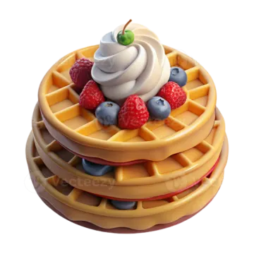 a stack of was with fruit and whipped cream