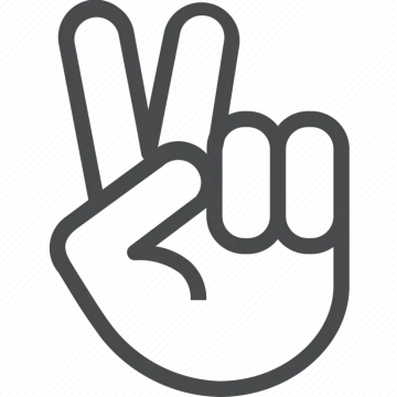 a black and white icon of two fingers in the shape of a peace sign