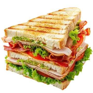 a sandwich cut in half on a white background