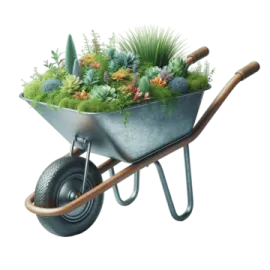 a wheelbar with plants in it
