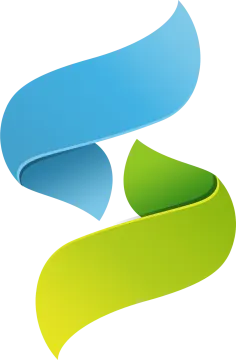 two blue and green ribbons on a white background