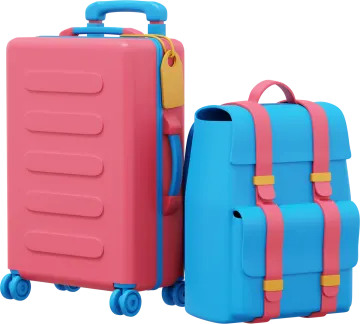 a pink and blue suitcase