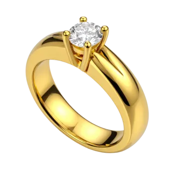 a yellow gold engagement ring with a single diamond