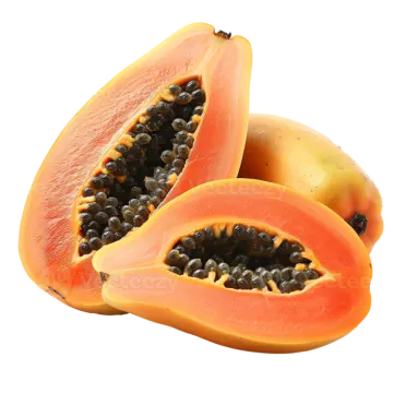 a cut open papa with seeds inside
