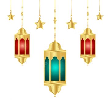 a set of three hanging lanterns on a white background