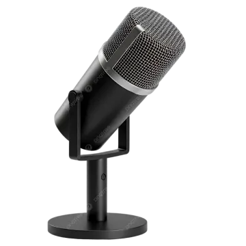 a microphone on a stand with a white background