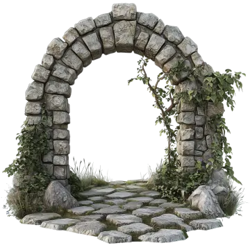 a stone arch with ivy growing over it