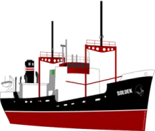 a red and black boat on a white background