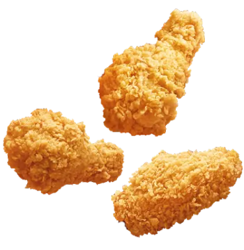 three pieces of fried chicken on a white background
