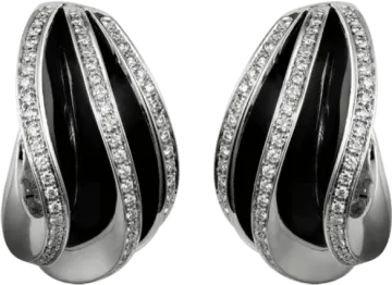 a pair of black and white diamond earrings