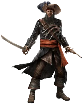 a man in a pirate costume holding two swords