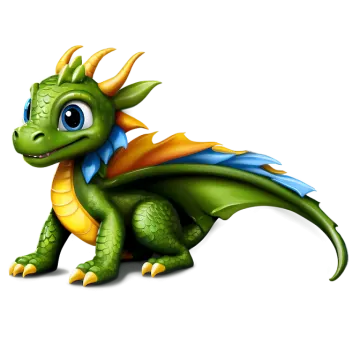 a green and yellow dragon with blue wings