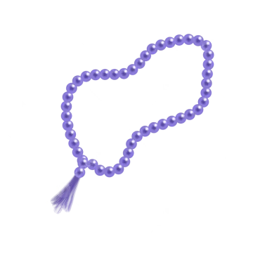 a purple pearl necklace with a ta