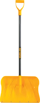 a yellow snow shovel on a white background