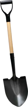 a black shovel with wooden handle