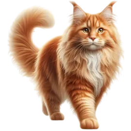 an orange cat with long hair and a white background