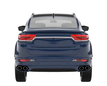 the rear view of a blue bmw vehicle