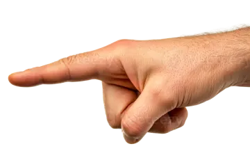 a man's hand pointing at something