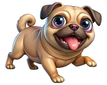a cartoon dog with big eyes and a big smile