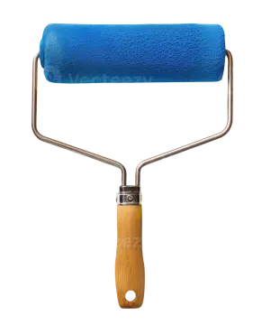 a blue paint roller on a white background