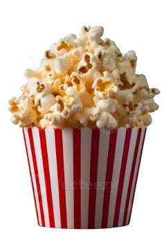 popcorn in a red and white striped cup