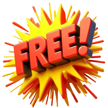 a red and yellow explosion with the word free on it