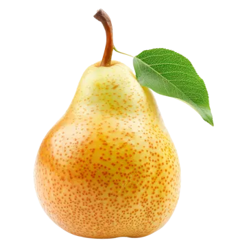 a pear with a leaf on top of it