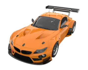 an orange sports car on a white background