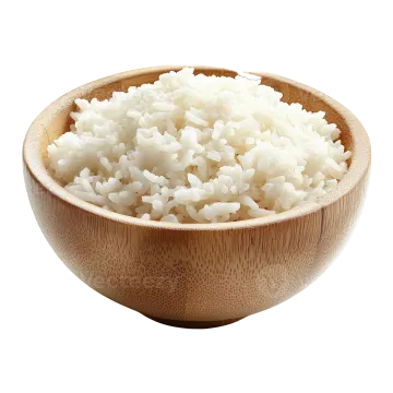 rice in a wooden bowl on a white background